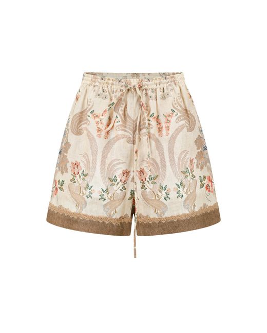 Into The East Natural Scroll Linen Shorts