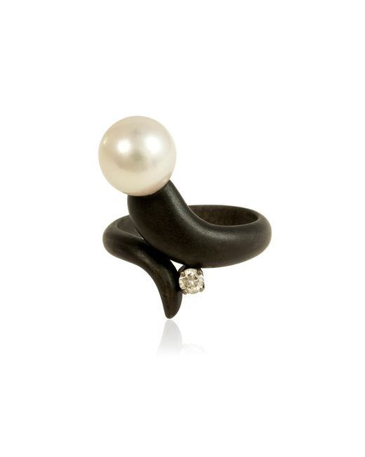 Mahnaz Collection Metallic A Diamond And Pearl Ring; By Marsh & Co; Usa. C. 1940