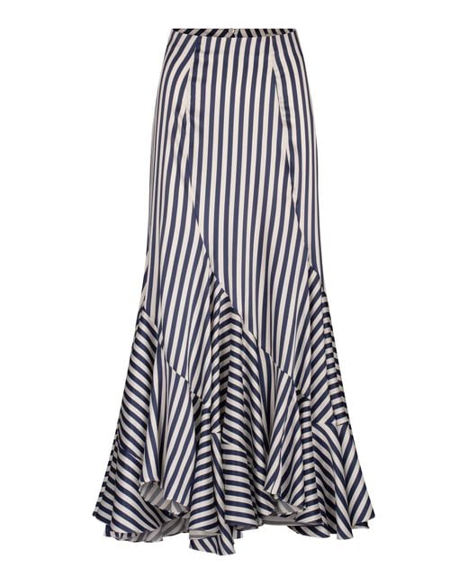 Silvia Tcherassi White Florina Striped Silk Maxi Skirt