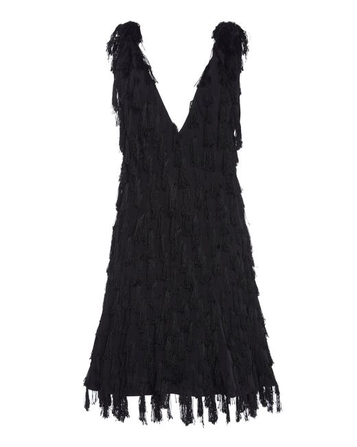 Bottega Veneta Black Fringed Fil Coupe Crepe Mini Dress