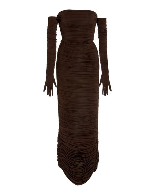Alex Perry Brown Huntley Ruched Column Dress