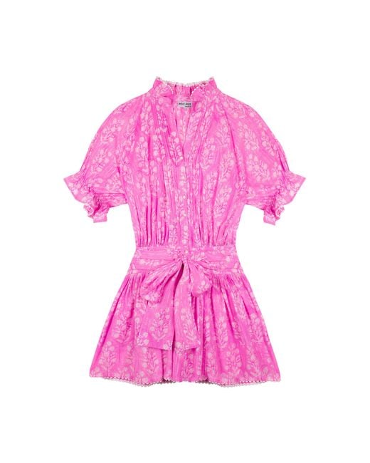 Juliet Dunn Pink Small Flower Blouson Cotton Mini Dress