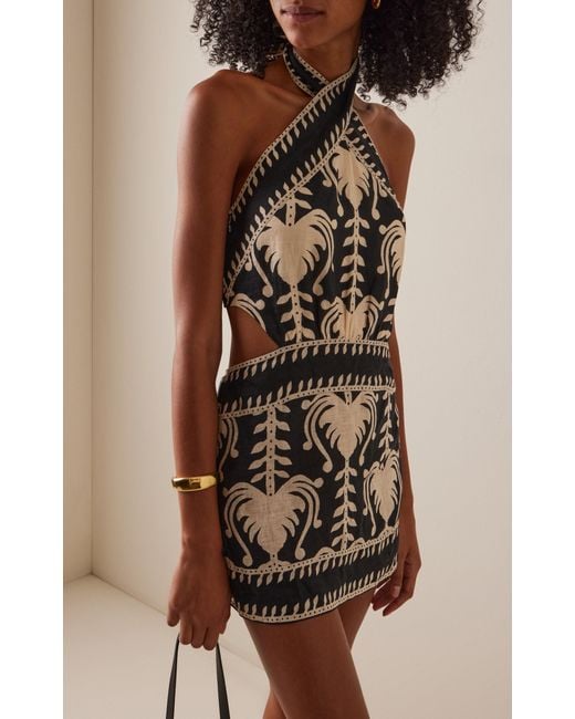 Johanna Ortiz Black Tide Strength Linen Mini Halter Dress