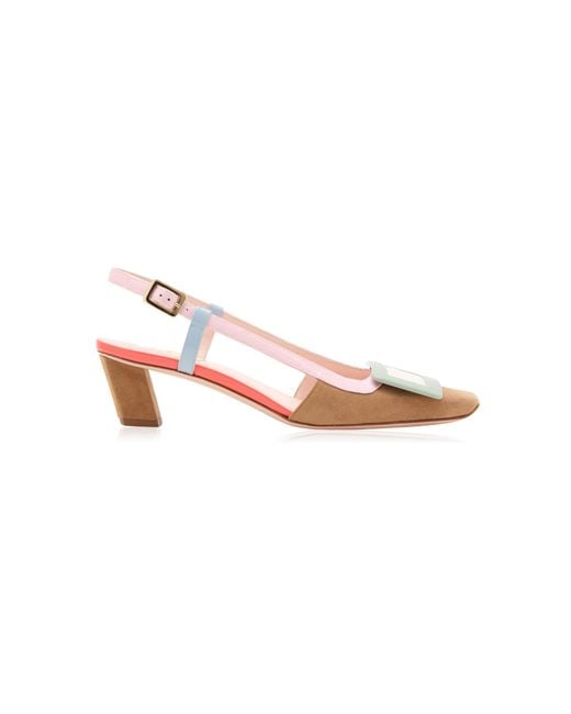Roger Vivier Pink Belle Vivier Suede Slingback Pumps