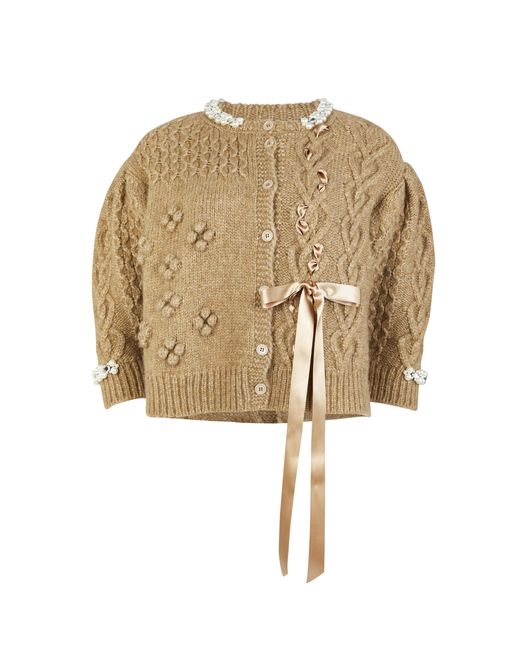 Simone Rocha Crystal-embellished Cropped Cardigan in Brown | Lyst