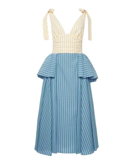 Rosie Assoulin Blue Around The Edges Striped Cotton Midi Dress
