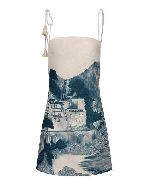 ANDRES OTALORA Blue Una Tarde Eterna Linen Mini Dress