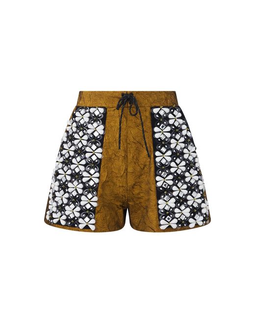 Dar Zéro Studio White Exclusive Embroidered Crinkled Lamè Shorts
