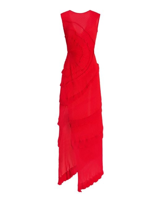 Georgia Hardinge Red Exclusive Opal Ruffled Plissé Jersey Maxi Dress