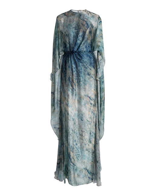 Zuhair Murad Blue Printed Charmeuse Kaftan