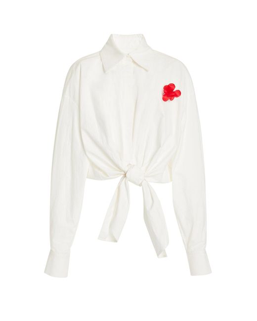 Rosie Assoulin White Ties Up Embellished Cotton Shirt