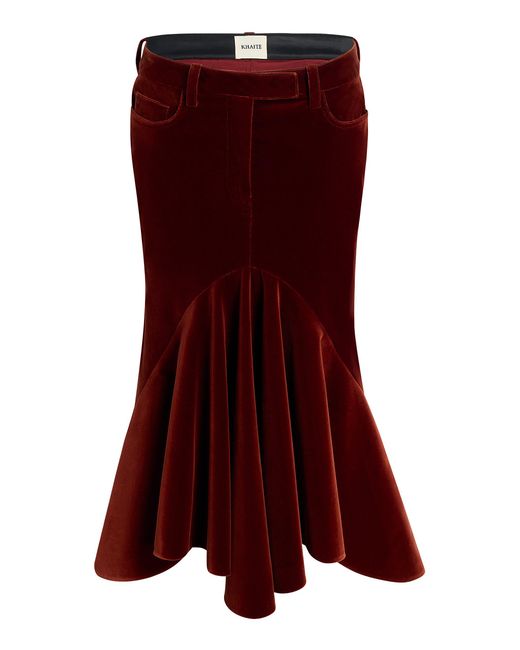 Khaite Red Inez Velvet Midi Skirt
