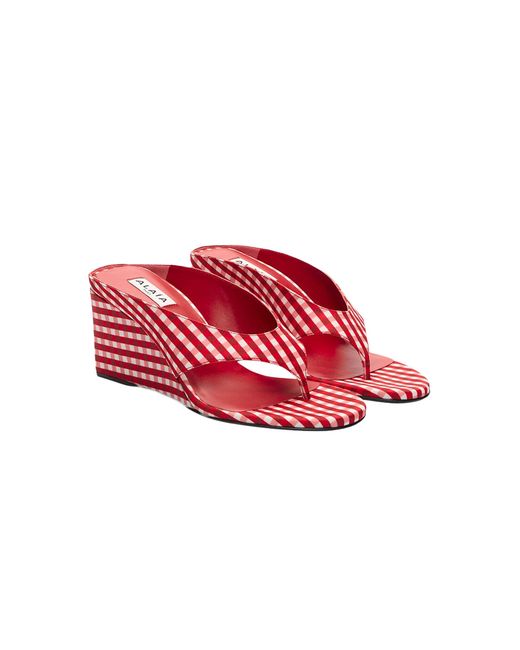 Alaïa Red Cube Gingham Thong Wedge Sandals