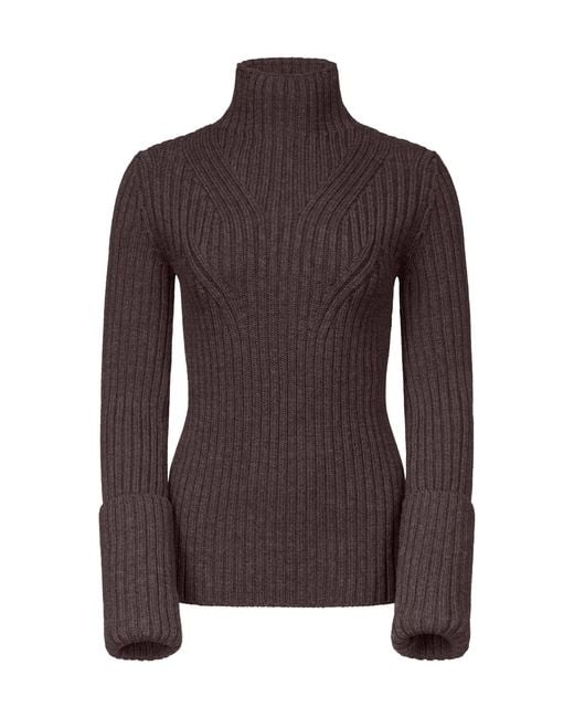 FFORME Brown Astrid Ribbed-Knit Wool Sweater