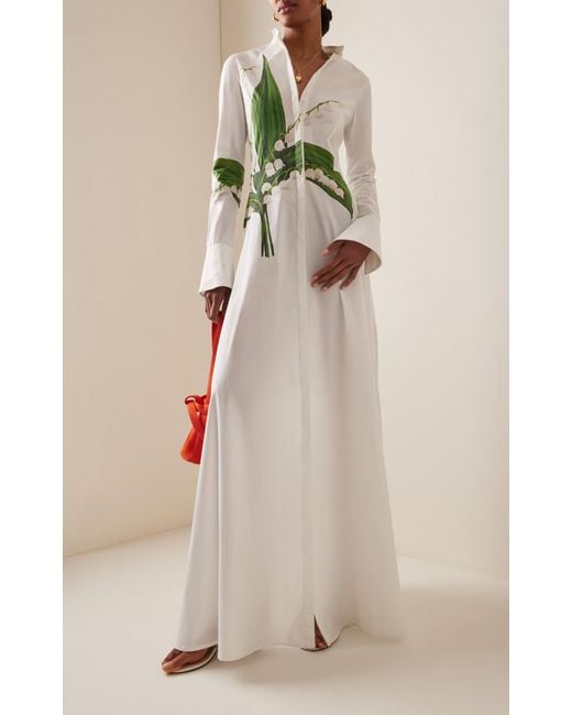 Oscar de la Renta White Lily Of The Valley Cotton Poplin Maxi Dress
