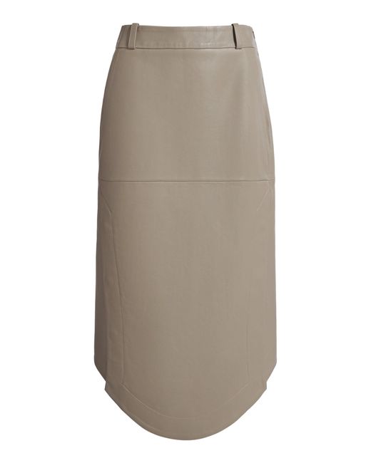 Victoria Beckham Natural Lamb Leather Wrap Midi Skirt