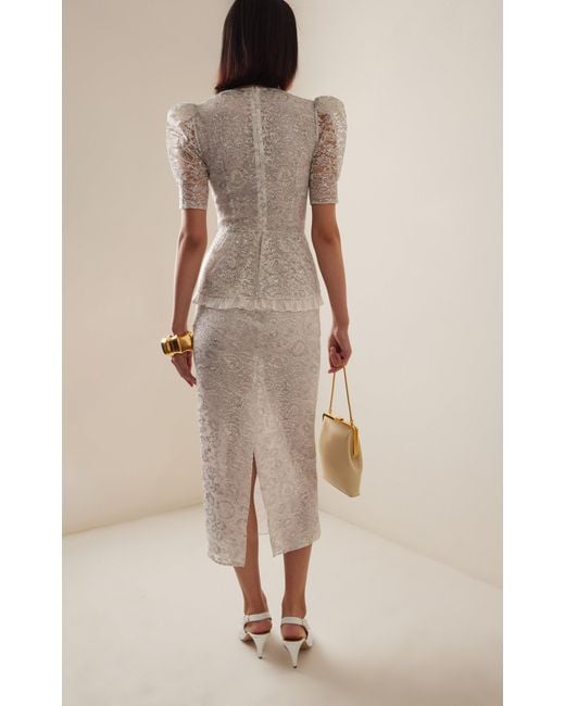 Alessandra Rich White Tailored Metallic Lace Midi Dress