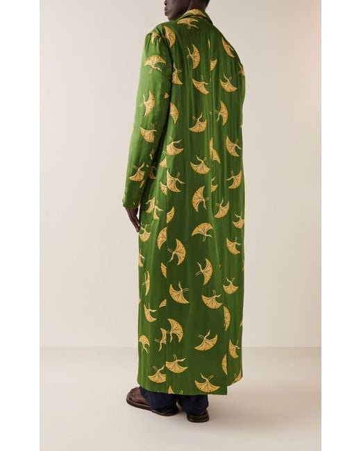Dries Van Noten Green Rougies Oversized Embroidered Satin Coat