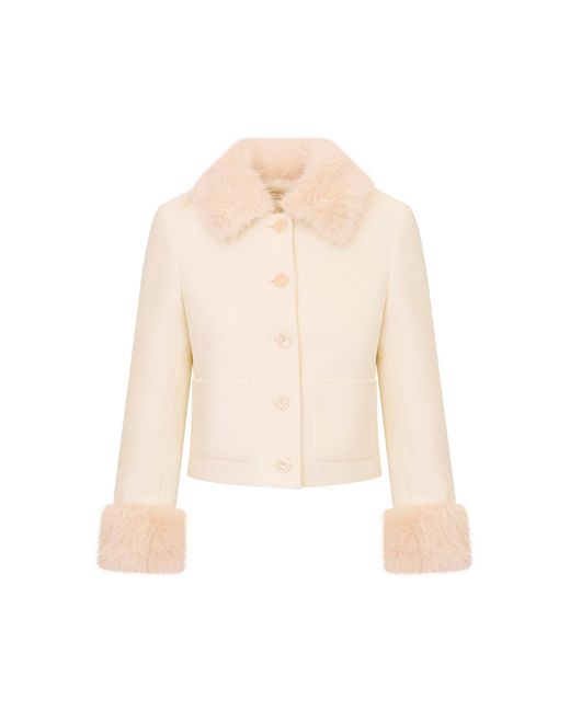 LoveShackFancy Natural Corivelle Faux Fur Wool Jacket