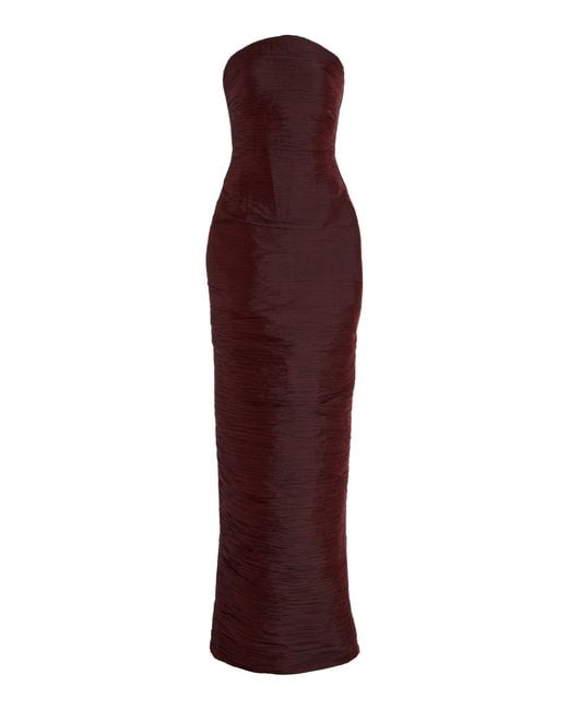 Marmar Halim Purple Strapless Pleated Taffeta Gown