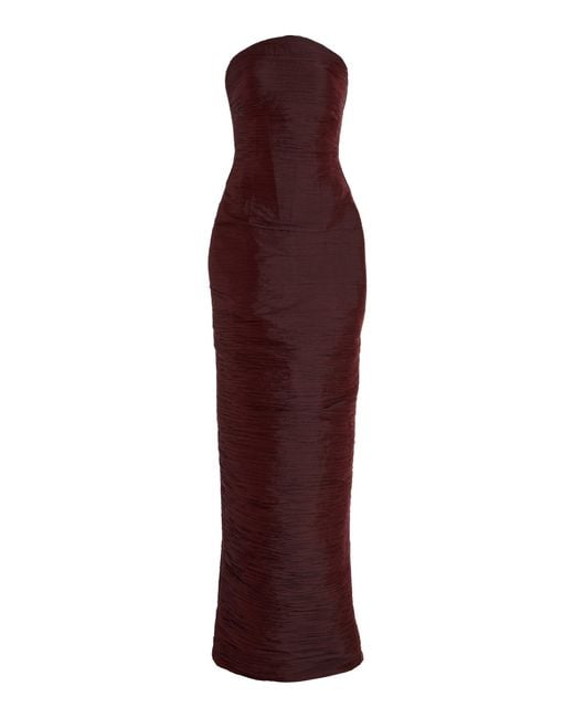 Marmar Halim Purple Strapless Pleated Taffeta Gown