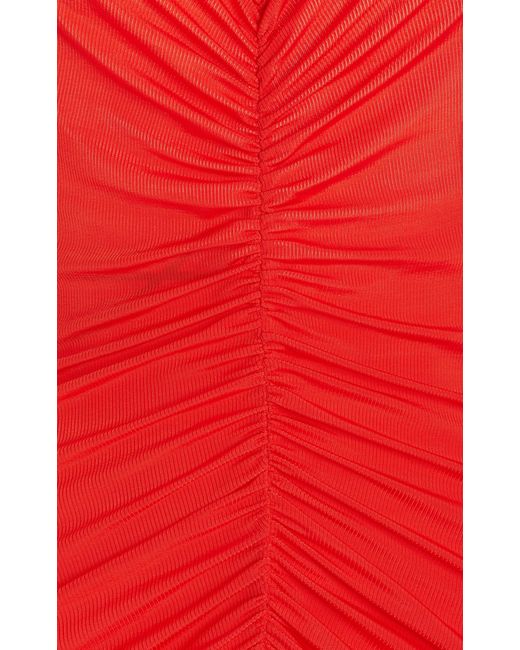 Atlein Red Ruched Jersey Halter Mini Dress