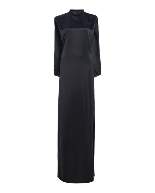 Atelier Prabal Gurung Black Silk Crepe Back Satin Mock-Neck Open Cocoon Column Dress