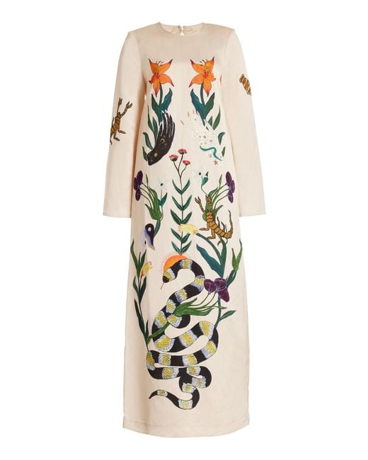 ALÉMAIS White Zelda Printed Linen-blend Maxi Dress