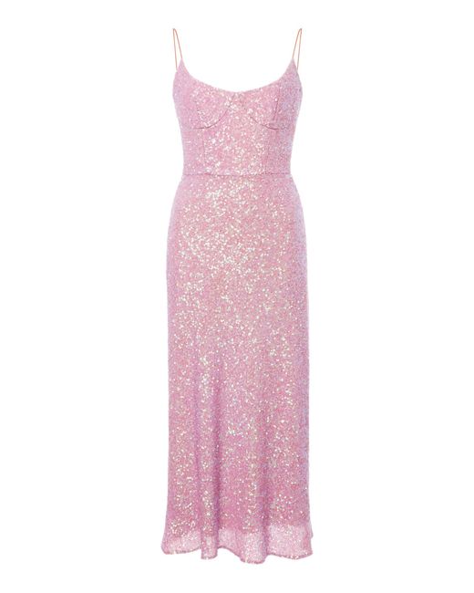 Markarian Pink Exclusive Heart Of Glass Sequin Silk Midi Dress
