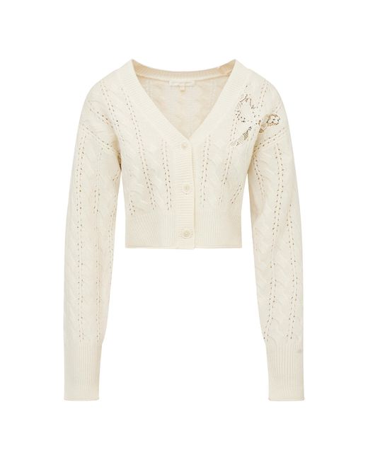 LoveShackFancy White Leonta Pointelle Wool-cashmere Cardigan