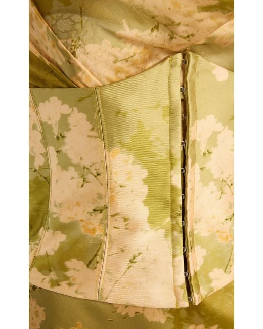 de la vali green corset dress De La Vali - - Cleodora Corseted Silk-Blend Satin Maxi Dress - Green