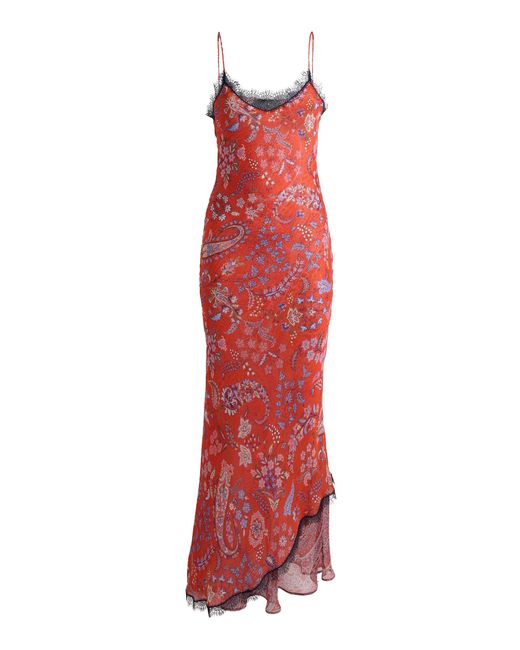 Etro Red Asymmetric Silk Maxi Dress