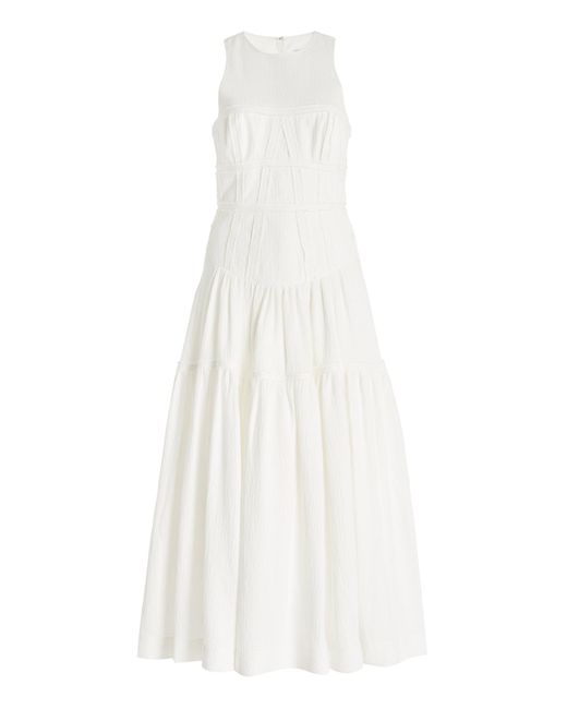 Aje. White Tidal Corset Linen-blend Midi Dress