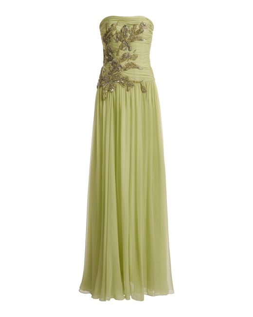 Zuhair Murad Green Chiffon Beaded Bust Long Dress