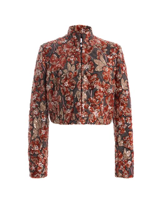 Atelier Prabal Gurung Floral Sequin Embroidered Tulle Cropped Bolero