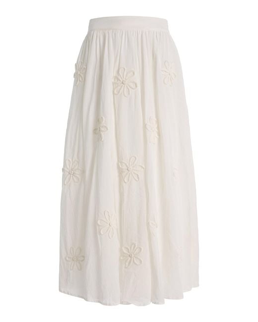 All That Remains White Fleur Floral-Appliquéd Cotton-Silk Maxi Skirt