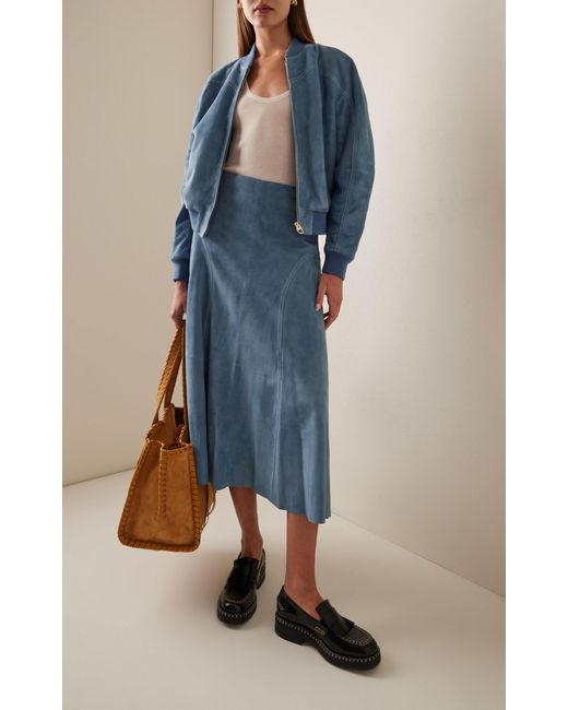 Chloé Blue Flared Suede Midi Skirt