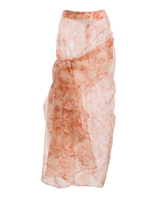 Atelier Prabal Gurung Pink Floral Print Silk Organza Hand-Draped Sari Skirt