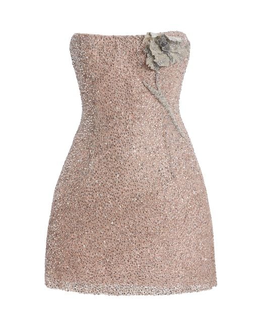 Oscar de la Renta Natural Bead-Embroidered Cocktail Mini Dress