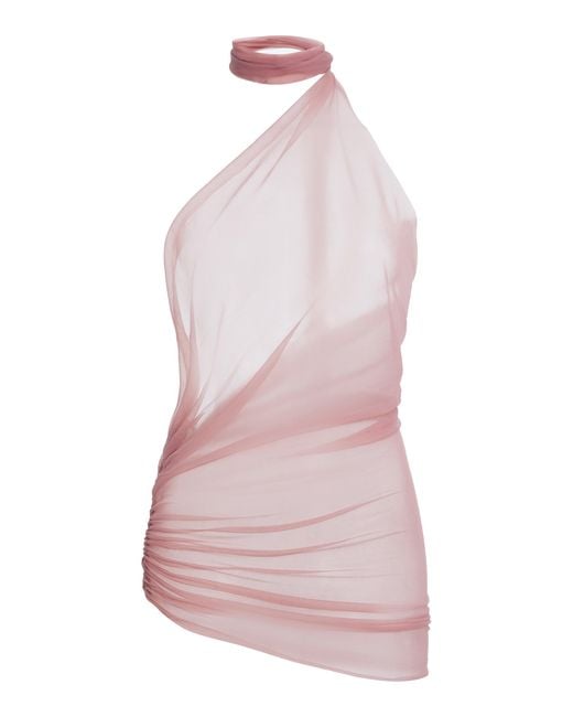 Ludovic de Saint Sernin Asymmetric Sheer Halter Top in Pink