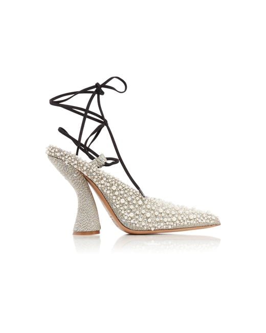 Dries Van Noten White Pearl-embellished Jacquard Pumps
