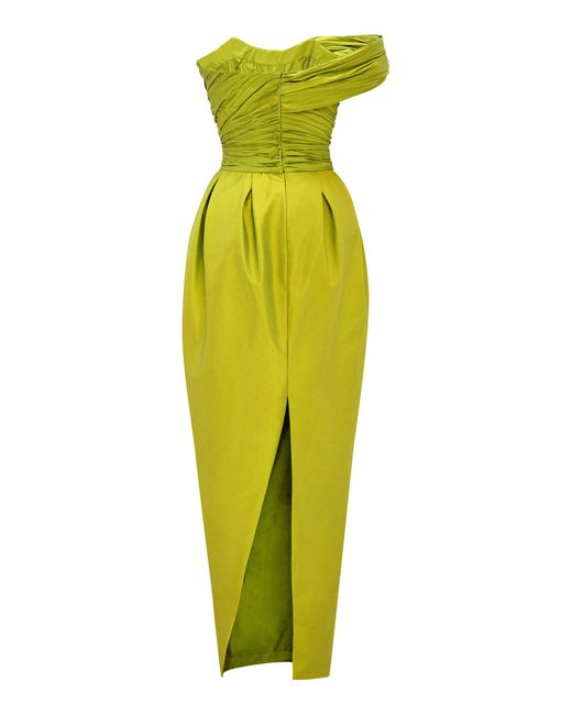Marmar Halim Yellow Column Pleated Taffeta Gown