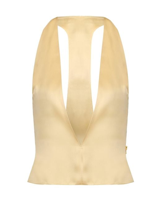 The New Arrivals Ilkyaz Ozel Natural Plunging Silk Top