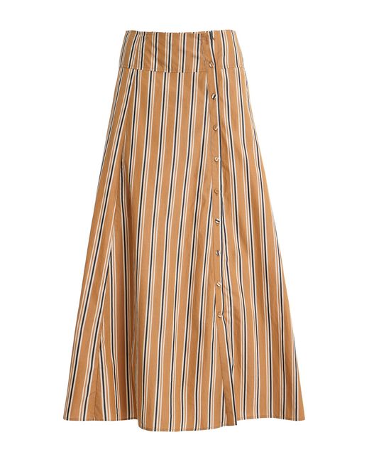Ulla Johnson Natural Rosenne Striped Cotton Midi Skirt