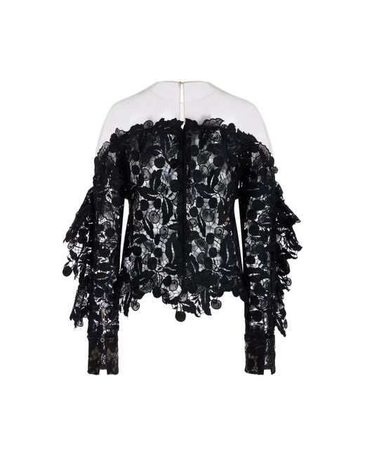 Oscar de la Renta Black Off-The-Shoulder Guipure Top