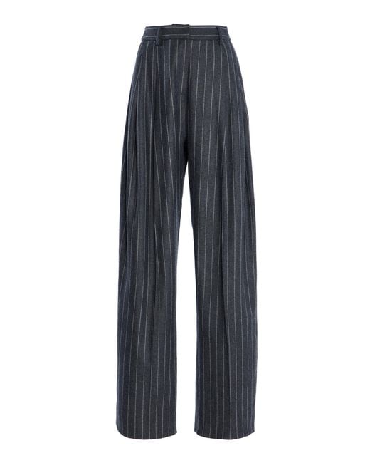 Carolina Herrera Blue Pinstriped Wool-Blend Wide-Leg Pants