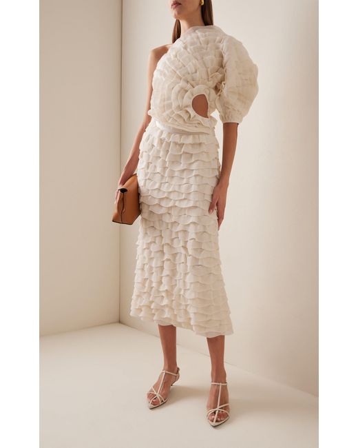 Chloé White Ruffled Silk Midi Dress