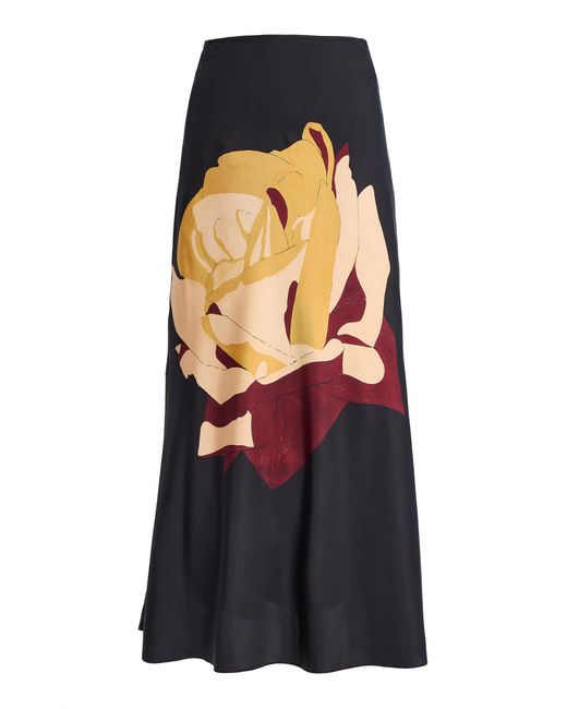 Ulla Johnson Black Pera Printed Silk Midi Skirt
