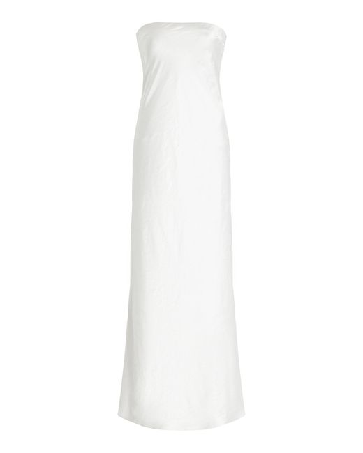 Third Form White Satin Tie-back Strapless Maxi Dress
