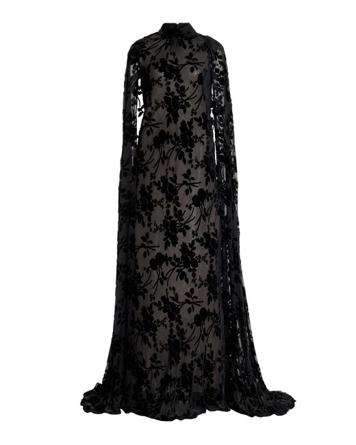 Rodarte Black Cape-detailed Velvet Burnout Gown